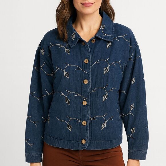 Denim embroidered jean jacket Medium - Picture 1 of 6